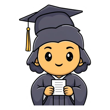 happy olive-skinned graduate with long wavy black hair wearing graduation cap and holding diploma sticker
