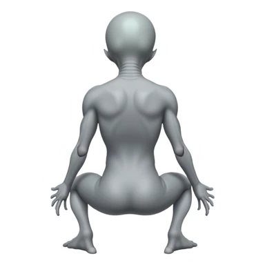fullbody gray alien kneeling BACKVIEW sticker