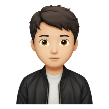 Asian guy wavy short hair, dressed cool in black bomber jacket, demure but with a smirk  sticker