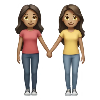 Two brunette girls holding hands ￼ sticker