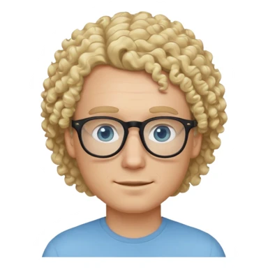 white guy with curly blonde hair and light blue ish eyes with black glasses  sticker
