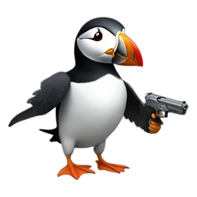 Puffin with gun sticker