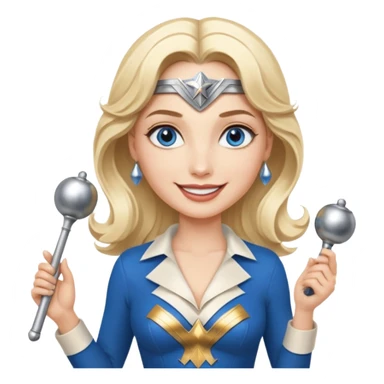 Blonde blue eyes Wonder Woman holding bell and short white orchestra conductor’s baton  sticker