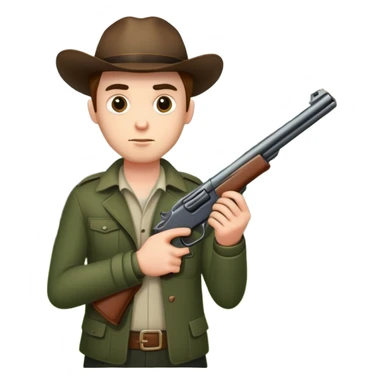 a man in the woods holding a gun sticker