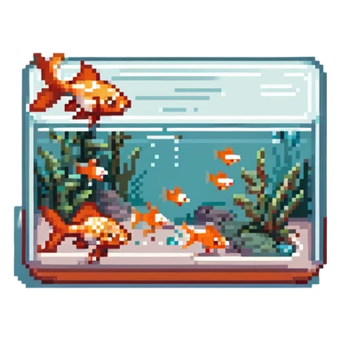 A red-haired cat and a goldfish aquarium sticker