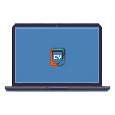 a blue laptop having a logo that says cmv on the back of it sticker