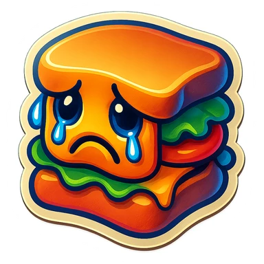 Make the slumped sandwich brighter with vibrant colors, simplify to fewer layers, keep the tears and sad face. sticker