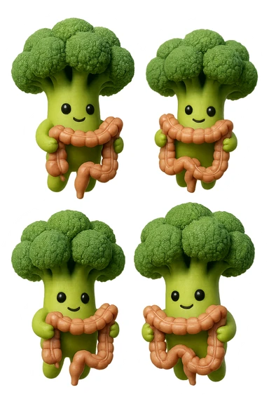 broccoletti stile emoji iphone fluttuano in aria stringendo in mano un pezzo di colon intestinale, iperrealistico 4k sticker