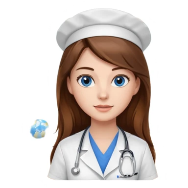 pretty female nursing student with long brown hair, blue eyes inside a classroom at university sticker