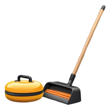 An icon featuring a curling stone in the foreground on an ice sheet with marked target circles. A curling broom rests nearby. In the background, a grand indoor stadium with bright lights and cheering fans. The ice reflects the vibrant colors of the surroundings. Transparent background. sticker