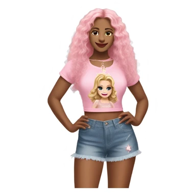 Glinda wearing a pink Shakira lace up croc top and short jeans  sticker