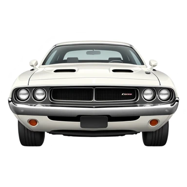 Pristine white 1971 Dodge Challenger with perfect structure, accurate three-quarter 30-degree view showing detailed headlights and grille, classic muscle car silhouette, completely white, iOS emoji style sticker