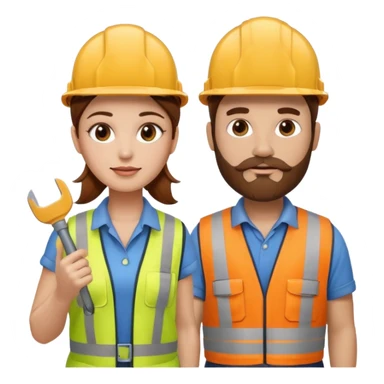 me haces una mujer pelo marron y un hombre con barba , que ambos esten vestidos como constructores de obra que sean blancos de piel  sticker