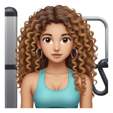 cute very long curly/wavy balayage haired girl, clean natural girl makeup, hoop earrings, brown eyes: at the gym sticker
