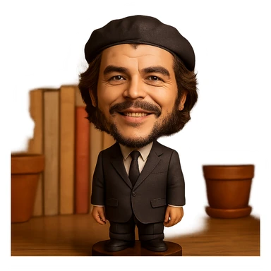 Che Guevara in a suit and tie, big head, confident smile, bobblehead style sticker