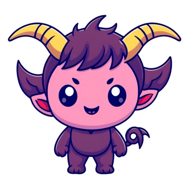 chibi anime-style demon with big eyes, small horns, and playful expression sticker