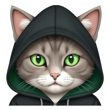 annoyed cat wearing a black hoodie sticker