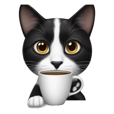 A black and white cat drinking coffee sticker