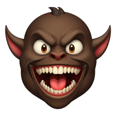 A demon with a really big mouth, sideways looking up with mouth wide a big sharp teeth  sticker