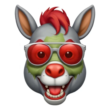 Zombie donkey with sun glasses and red hair and joker nose hungry  sticker