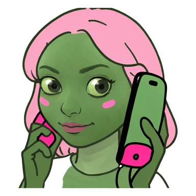 girl scrolling on pink phone sticker