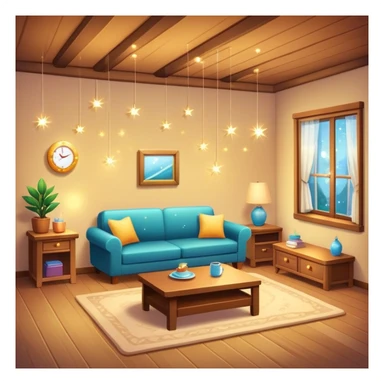 cozy room with furniture and sparkles floating above the furniture sticker