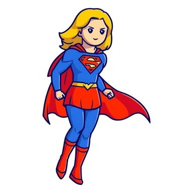 Supergirl superhero full body, blue suit with red cape and S emblem sticker