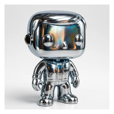 a group of colorful Funko Pop style figures together, shiny chrome finish, vibrant and playful, each figure a different bright color sticker