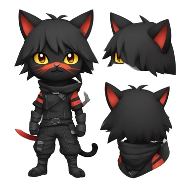 Edgy Shy Anthro Ninja boyish cool pretty dark black Litten-Pokémon-cat-fursona-animal techwear sticker