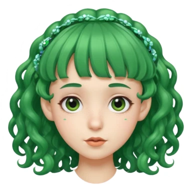 green curly  haired with hair bangs big head accessory big nose mid size ear young sticker