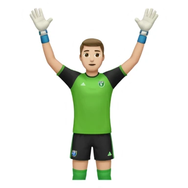 goalkeeper, standing, wearing a green shirt, shorts, socks and football boots, with arms raised sticker