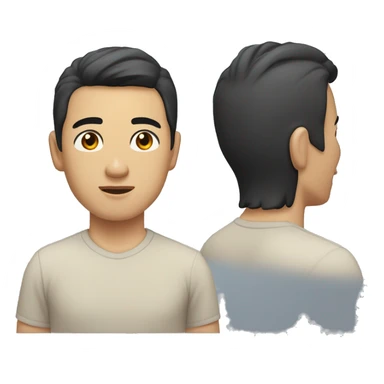 A head and shoulders shot of a 33 year old Asian man, with short black hair, with none facial hair,   with brown eyes wearing a t-shirt. sticker