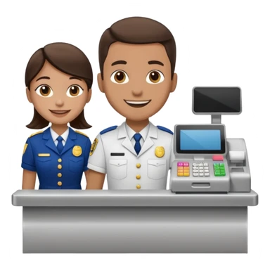 Supermarket employee at a cash register, full body, serving a man sticker