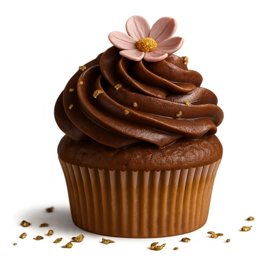 Change the icing to mocha with a medium brown, slightly glossy, coffee-chocolate look. Keep the realistic cupcake and accessories in a photorealistic style with transparent background. sticker