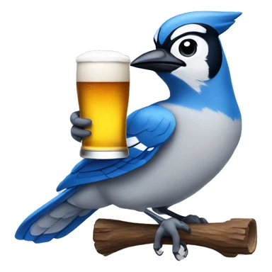 blue jay holding a beer sticker