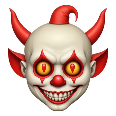 bare skull with devil horns and a clown nose, no flesh or skin, emoji style sticker