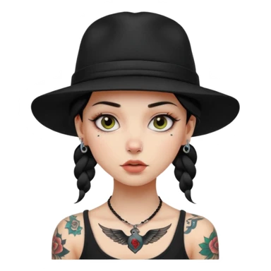 tattoo girl on her neck and body with black hat sticker