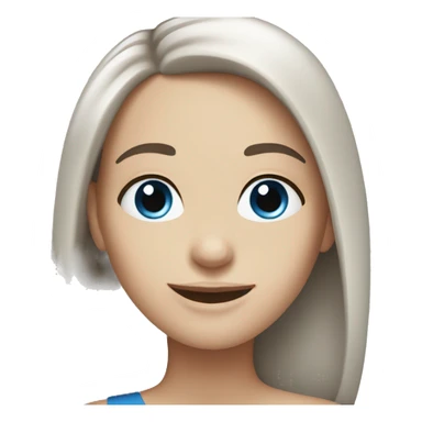 pale woman with dark brown straight hair and blue eyes smiling sticker