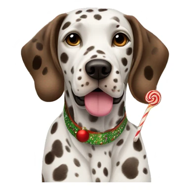 Brown Dalmatian and lollipop on the background of a Christmas tree sticker