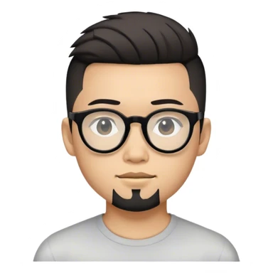 Asian boy with undercut hairdo, black glasses, short beard sticker