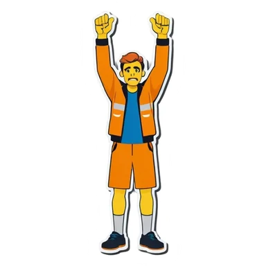 Man holding both arms in the air and holding an electrical cable der Man looks sad sticker