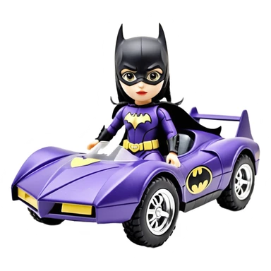 I:10 scale racing sexy fitted Batgirl’s buxom heroically armored midnight-colored tight outfit 1970’s tv style dark knight stealthy accurate sporty safe plush deluxe off-road pursuit drifting F1 town car (black hair, shoulders back against seat) rally vehicle  sticker