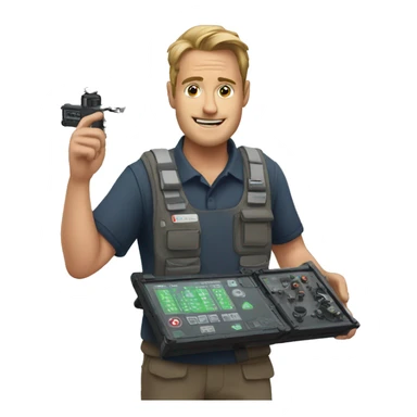  man holding a drone control panel in his hands sticker