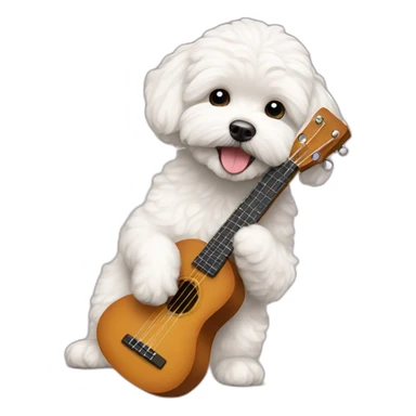 White maltipoo playing ukulele sticker