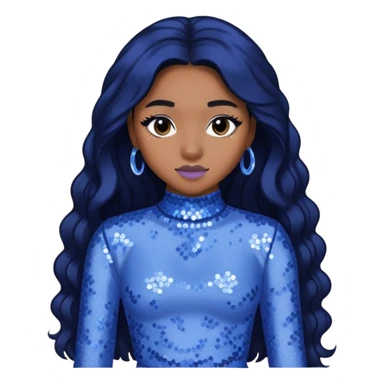 Normani from Fifth Harmony with long black hair, periwinkle sequin outfit sticker