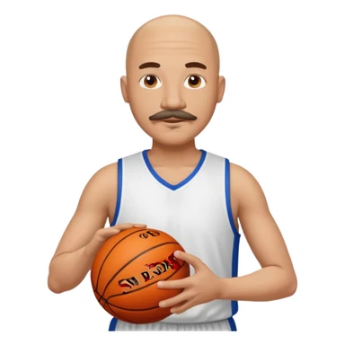 bald man basketball player white jersey with mustache holding basket ball sticker