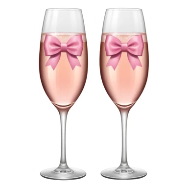 Dos Champagne rosa cruzadas de la parte donde se sostiene con la mano, formando una x, con un listón de moño color rosa claro sin cartas, que sea aesthetic sticker