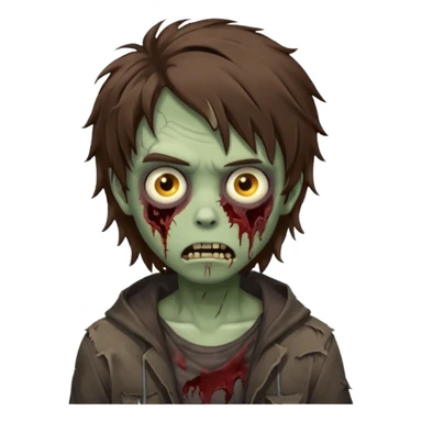 Boy, zombie, brown hair, medium long and wavy, emo, shaggy, dark, spooky, creepy expression sticker