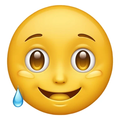 smiling while tears are forming in the eyes of a yellow emoji face sticker