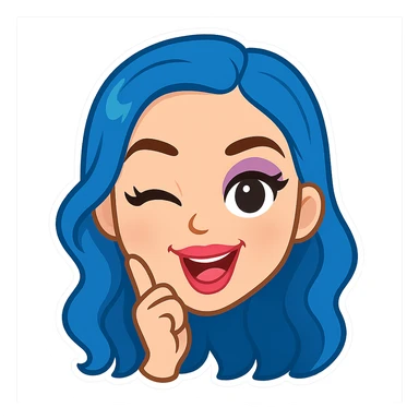 Katy Perry as an emoji, with blue hair and bold makeup, playful expression, no text sticker